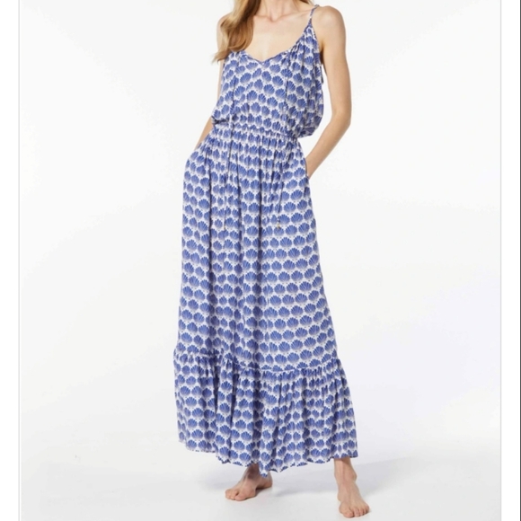 Kate Spade Blue and White Patterned Maxi Cover Up, Size Small - Picture 2 of 9